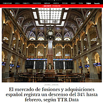 El mercado de fusiones y adquisiciones espaol registra un descenso del 34% hasta febrero, segn TTR Data